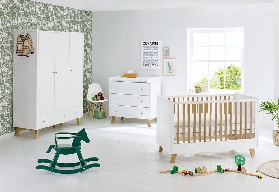 Rootz Living Rootz Kinderkamer 'Pan' 3-delige set Elegant babykamermeubilair Ombouwbaar kinderbedje Dressoir Kledingkast 145x75x93cm Kinderbedje