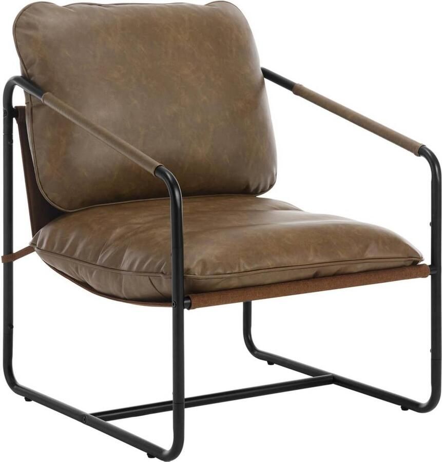 Rootz Living Rootz Lounge Chair Ergonomische fauteuil Leesstoel Schuim met hoge dichtheid Eenvoudige montage Middeleeuwse vintage stijl Kunstleer + metaal 65 cm x 80 cm x 75 cm