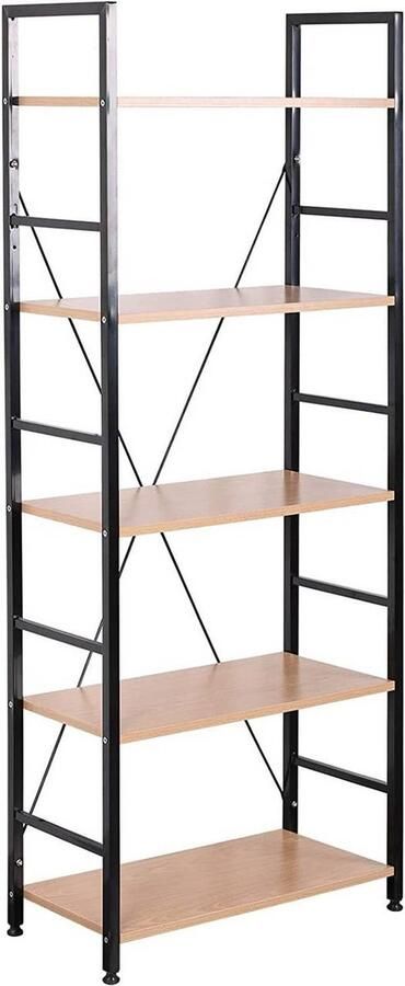 Rootz Living Rootz Moderne boekenkast met 5 niveaus Opbergplank Displayrek Houten afwerking Duurzaam en stevig Eenvoudige montage 60 cm x 28 cm x 148 cm