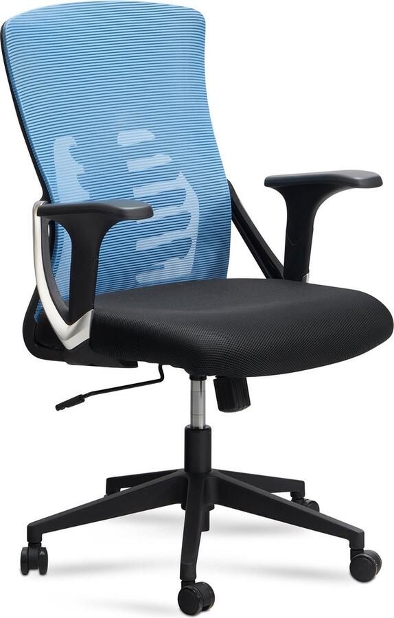 Rootz Living Rootz Moderne Draaistoel Bureaustoel Ergonomische stoel Blauw en Zwart Schommelmechanisme Verstelbare hoogte Lendensteun 94-104cm x 65cm x 65cm
