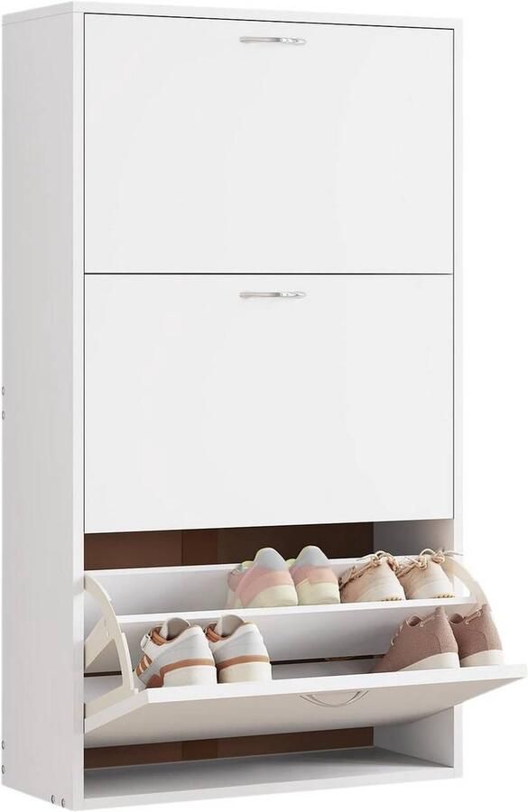 Rootz Living Rootz Moderne Witte Schoenenkast Opbergorganisator Schoenenrek Kantelbare kleppen grote capaciteit ruimtebesparend 58 cm x 104 cm x 23 cm