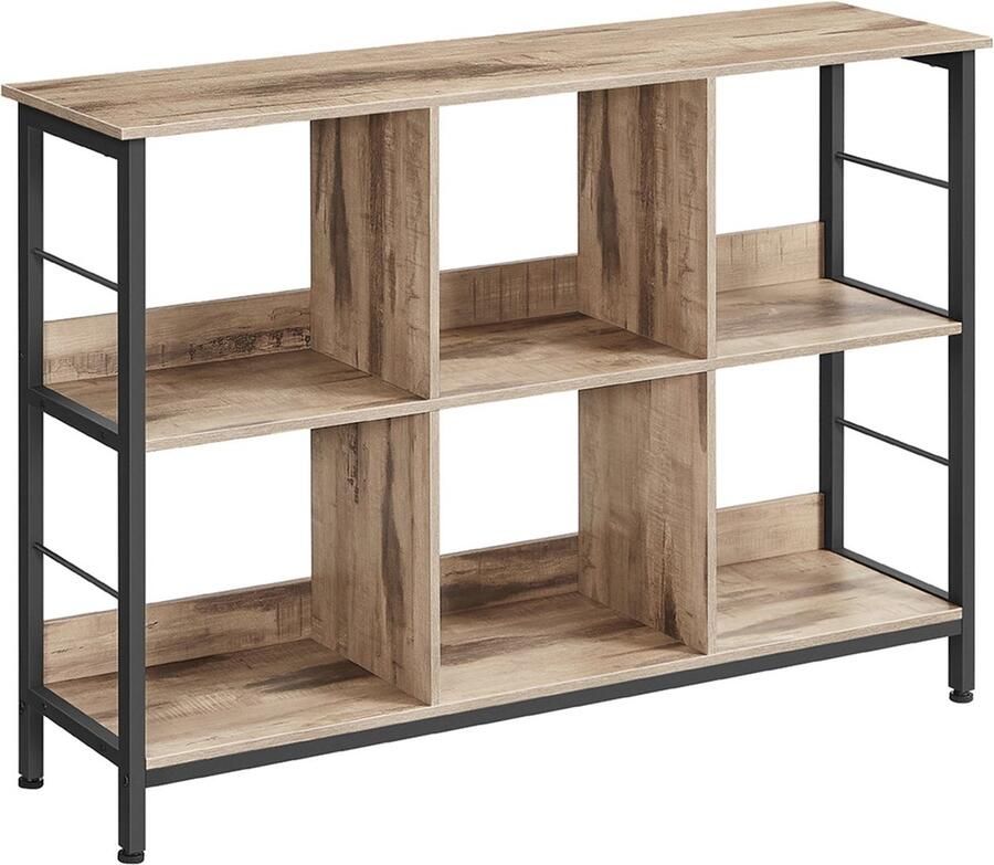 Rootz Living Rootz Multi-Purpose Stand Plank Display Rack Spaanplaat Staal Heavy Duty Eenvoudige montage Camel Brown Inkt Zwart 33cm x 120cm x 80cm