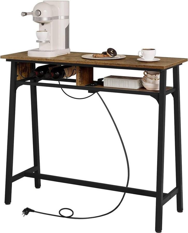 Rootz Living Rootz multifunctionele bartafel oplaadhub wijnopslag duurzaam ruimtebesparend stijlvol metaal en MDF 110 cm x 94 cm x 40 cm