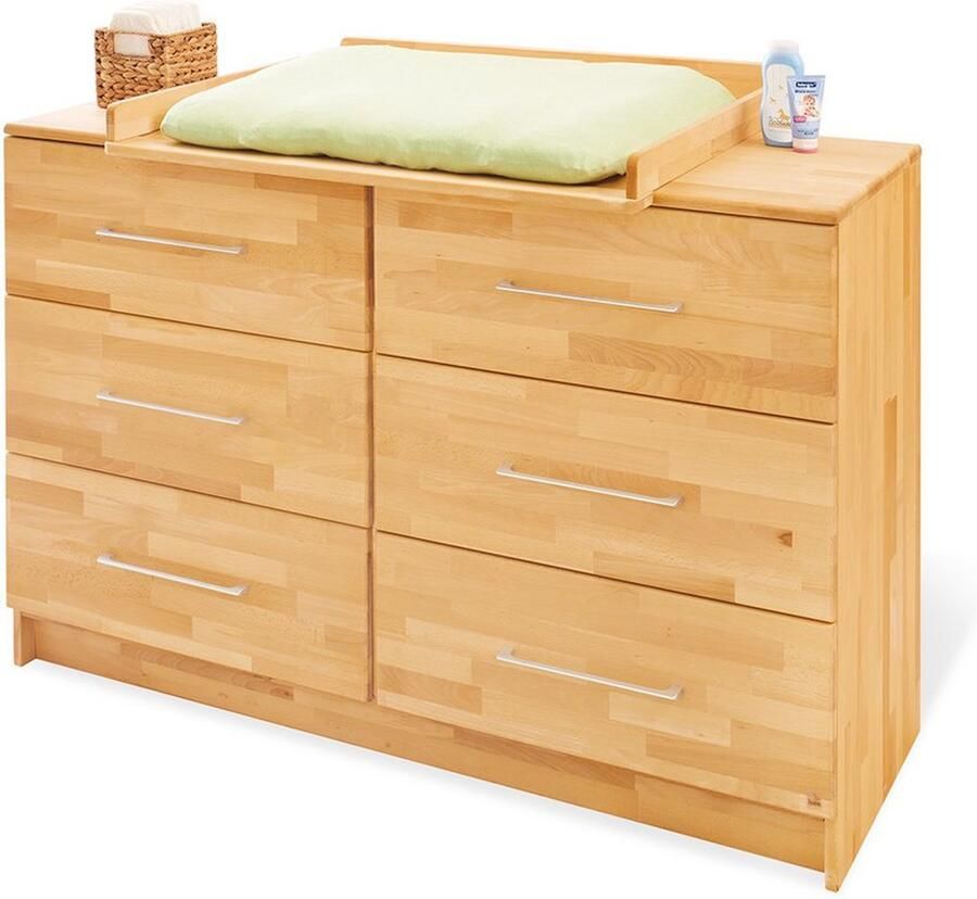 Rootz Living Rootz Natura Extra Brede Aankleedeenheid Massief Houten Ladekast Babycommode 6 Laden 140cm x 78cm x 101cm