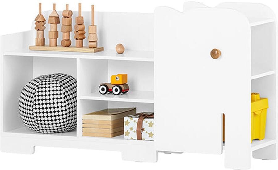 Rootz Living Rootz Olifant Kinderplank Boekenplank Speelgoedopslagorganisator Duurzame MDF-constructie 7 open vakken Afgeronde veiligheidshoeken 110 cm x 60 cm x 25 cm