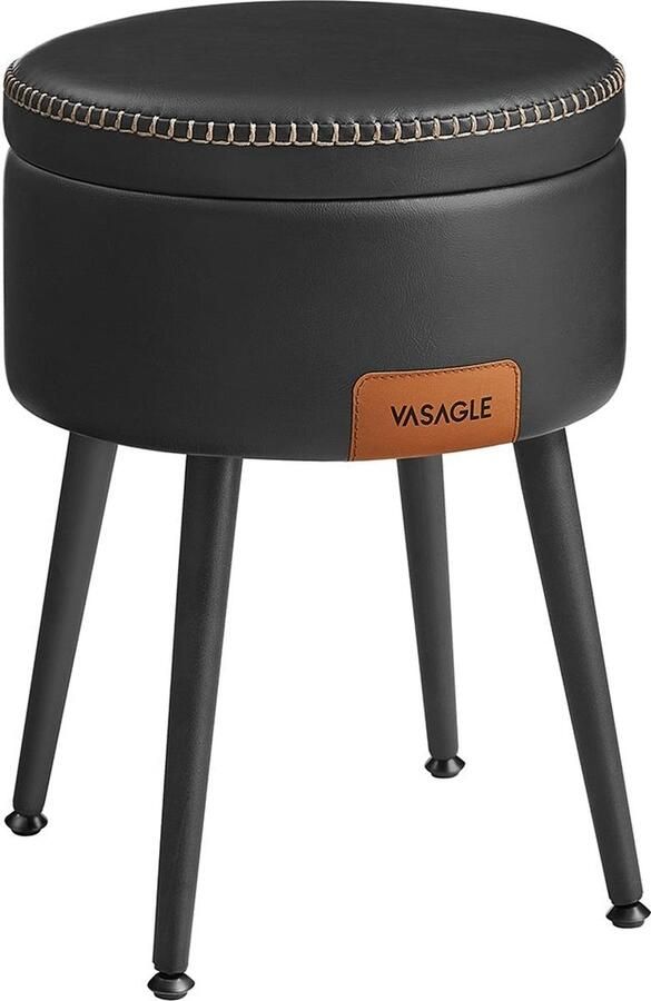 Rootz Living Rootz Opbergbank Poef Voetenbank Stalen frame Zeer elastisch schuim PU-leer Multiplex 38 2 cm x 44 4 cm Ø 32 cm Zitting 3 kg 150 kg capaciteit Inktzwart