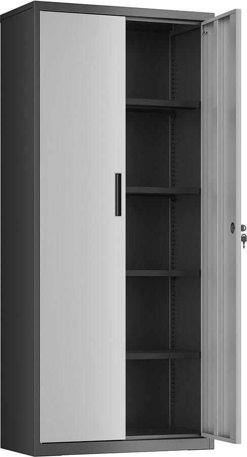 Rootz Living Rootz Opbergkast Metalen Kast Organizer Gepoedercoat Staal Heavy Duty Ruim Zilver-Zwart 40cm x 80cm x 180cm