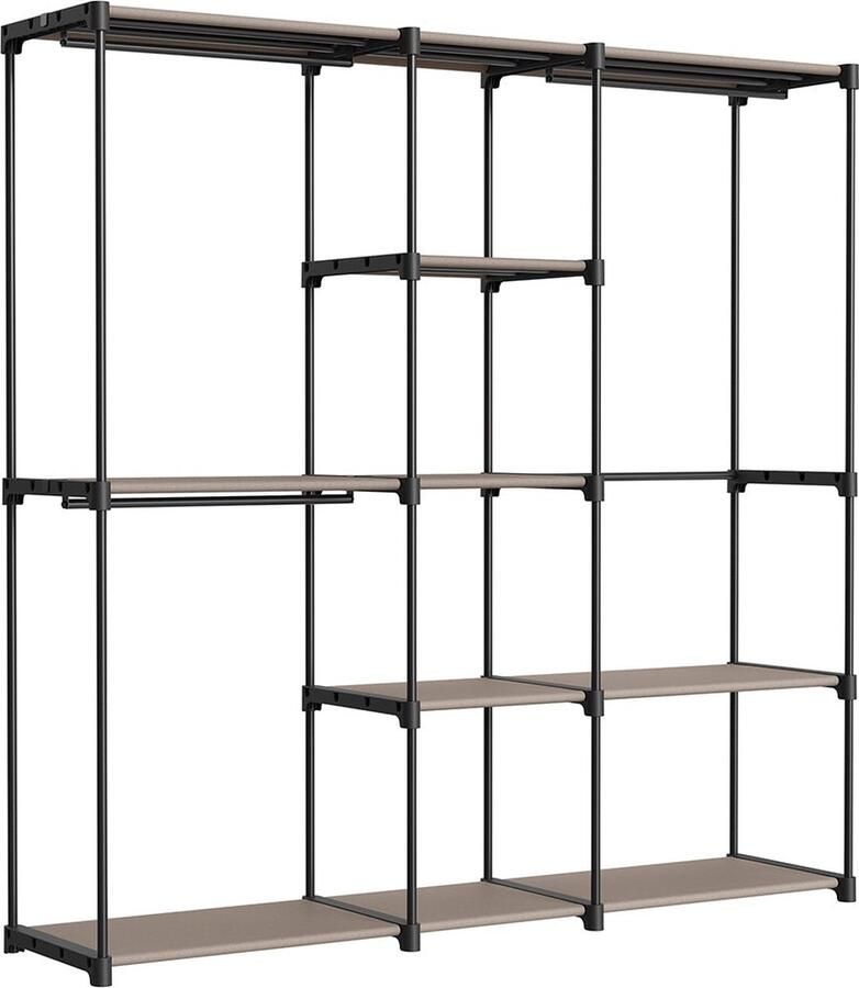 Rootz Living Rootz Open Kledingkast Kledingrek Closet Organizer Stalen frame Taupe 182cm x 43cm x 182cm Heavy Duty Eenvoudige montage Ruime opbergruimte