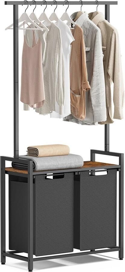 Rootz Living Rootz Rechthoekig vintage bruin en klassiek zwart 2-laags boekenrek Opbergrek Spaanplaat en stalen constructie Oxford stoffen hoes 92 cm x 33 cm x 177 cm