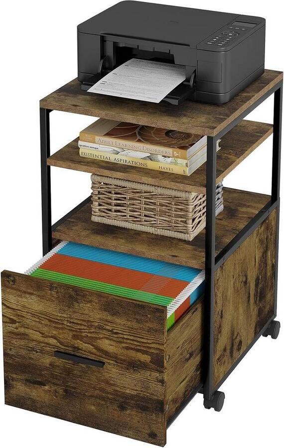 Rootz Living Rootz Rolcontainer Mobiele archiefkast Draagbare opbergeenheid Vintage houtlook Veelzijdige organisatie Moeiteloze mobiliteit Duurzaam ontwerp 40 cm x 66 cm x 40 cm