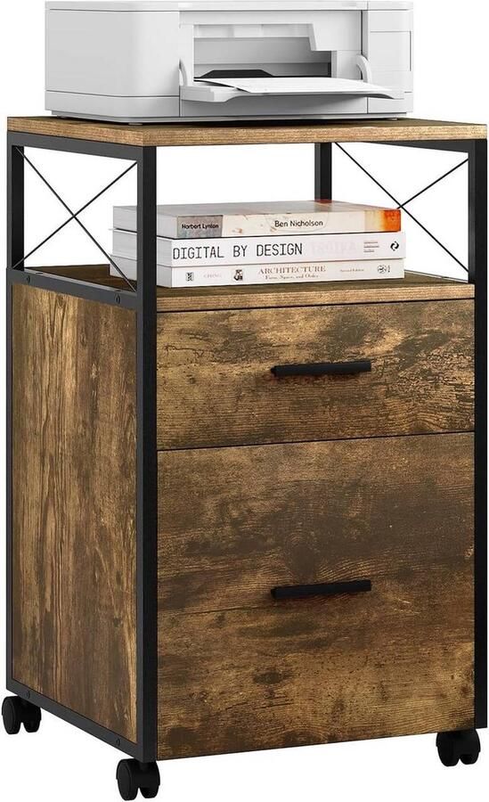 Rootz Living Rootz Rolling File Cabinet Mobiele archiefkast Kantooropslageenheid Afsluitbare wielen ruime laden duurzame constructie 40 cm x 69 cm x 40 cm