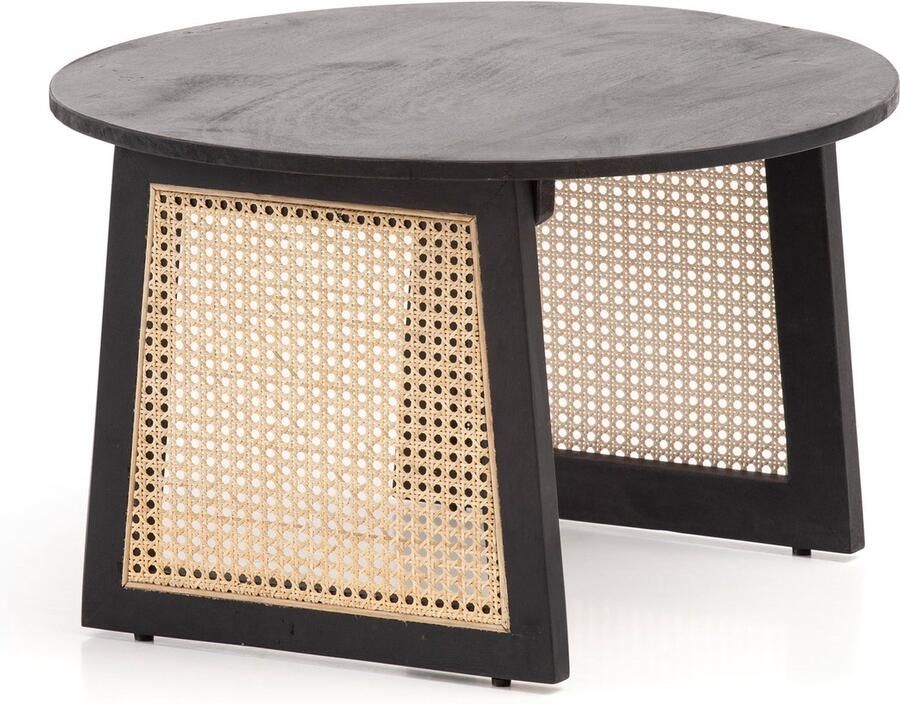 Rootz Living Rootz salontafel in moderne stijl ronde tafel decoratieve Weense geweven poten natuurlijke houtnerf handgemaakt uniek houtbescherming antislipnoppen in hoogte verstelbare knoppen 65 cm x 65 cm x 40 cm