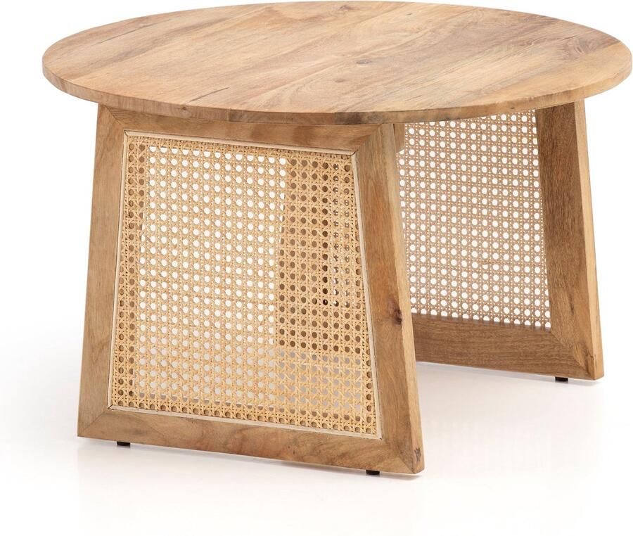 Rootz Living Rootz salontafel in moderne stijl ronde tafel decoratieve Weense geweven poten natuurlijke houtnerf handgemaakt antislipnoppen in hoogte verstelbare knoppen 65 cm x 65 cm x 40 cm
