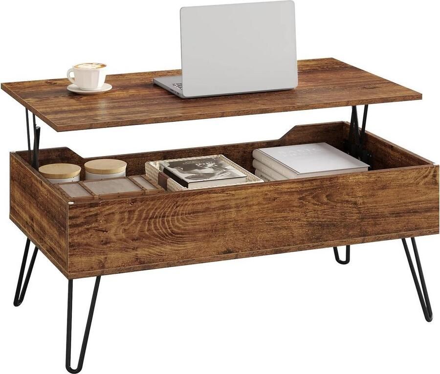 Rootz Living Rootz Salontafel met hefblad Vintage woonkamertafel In hoogte verstelbaar Verborgen opbergruimte Robuuste structuur 95 cm x 55 5 cm x 71 5 cm