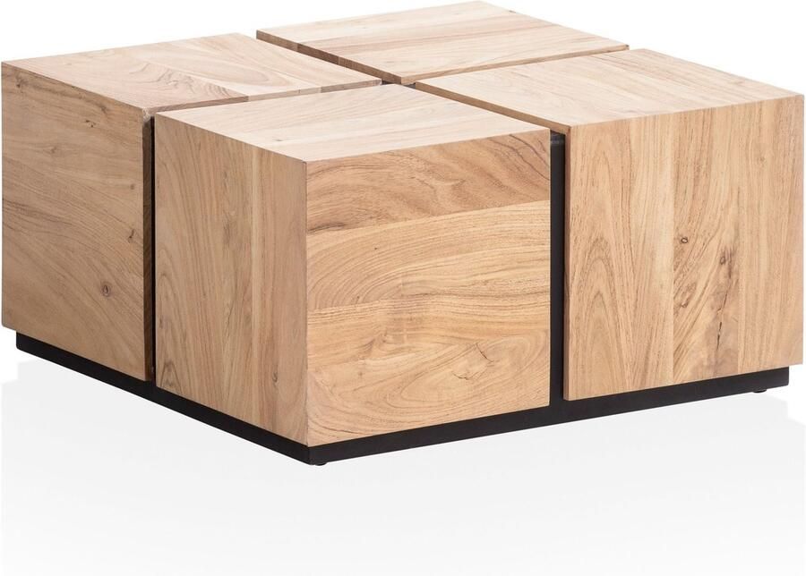 Rootz Living Rootz Salontafel Monobloc Banktafel Woonkamertafel Massief Acaciahout Handgemaakt Uniek ontwerp Beschermende blanke lak 62 cm x 62 cm x 32 5 cm