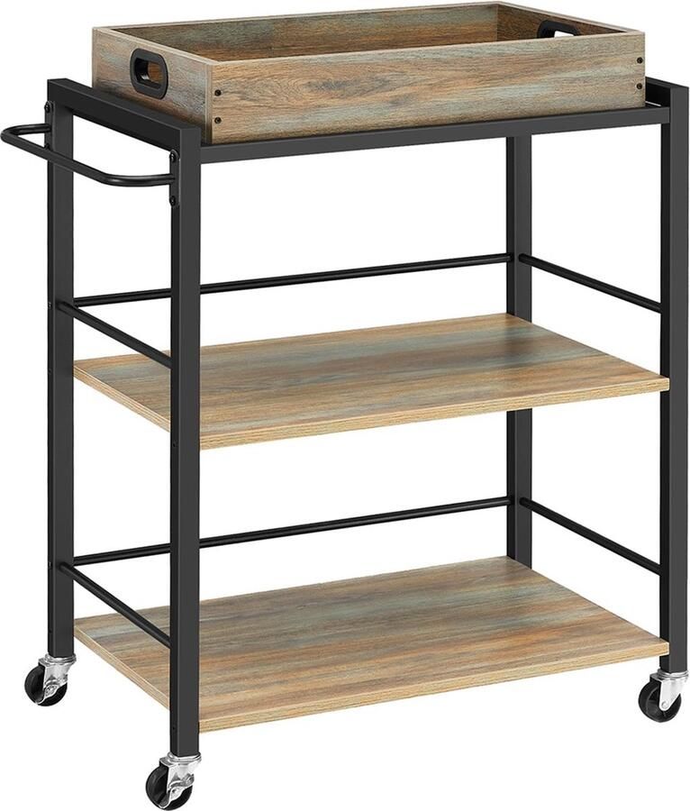 Rootz Living Rootz Serving Trolley Bar Cart Rolling Cart Chipboard Steel Turquoise Brown Ink Black 40cm x 72cm x 86cm