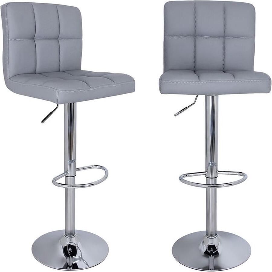 Rootz Living Rootz Set Van 2 Barkrukken Barstoel In Hoogte Verstelbaar Industrieel Design Stabiel Comfortabel Om Te Zitten PU Verchroomd Staal Grijs 44 5 x (95-115) x 38 cm (B x H x D)