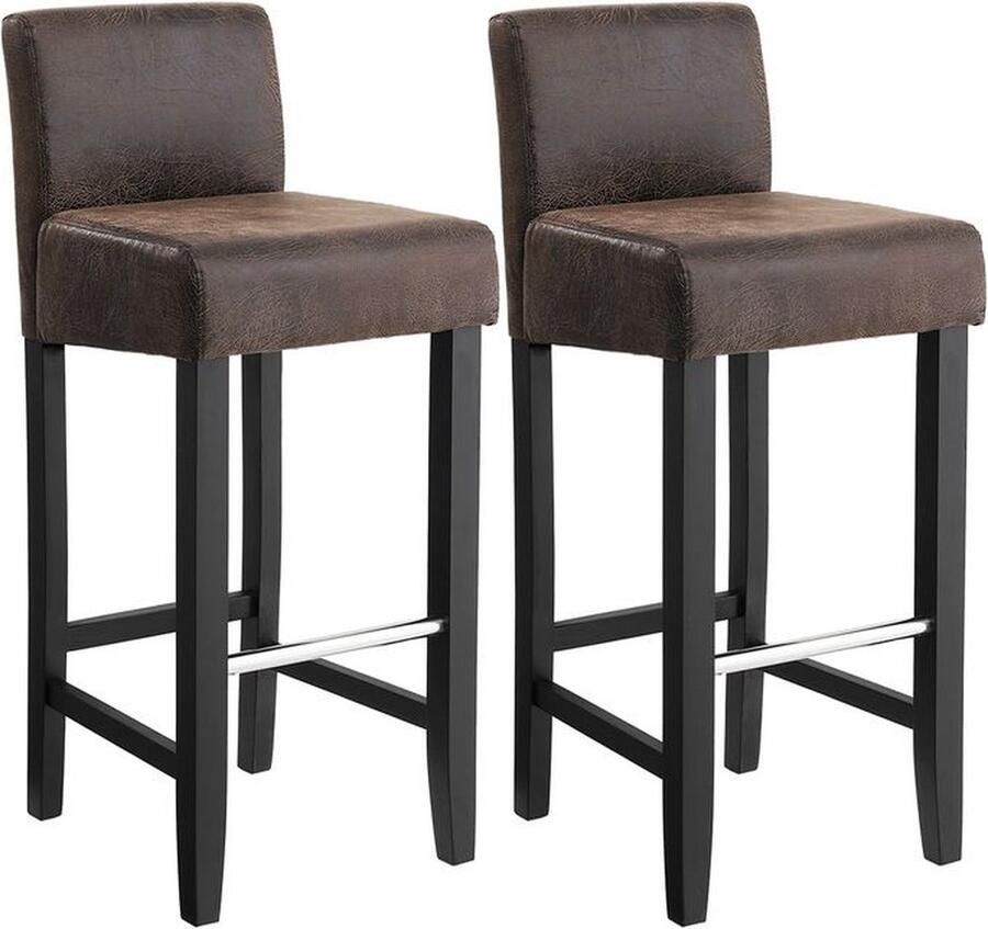 Rootz Living Rootz Set Van 2 Barkrukken Barstoel Industrieel Design Stabiel Comfortabel om op te zitten Rustieke Stijl PU Rubberhout Vintage Bruin 39 x 91 x 41 cm (B x H x D)