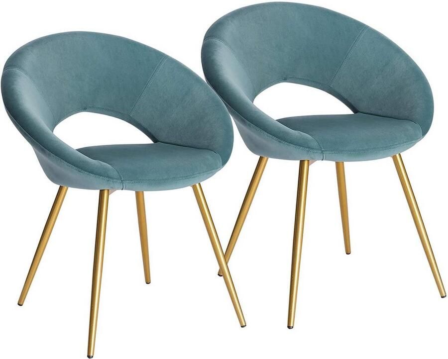 Rootz Living Rootz set van 2 eetkamerstoelen fluwelen stoelen gouden metalen poten elegant ontwerp verbeterde duurzaamheid comfortabele zit 35 cm x 45 cm x 78 cm