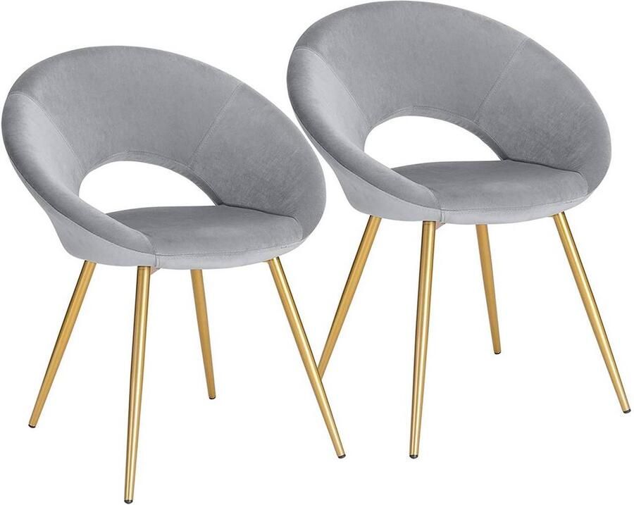 Rootz Living Rootz Set van 2 eetkamerstoelen Met fluweel beklede stoelen Gouden metalen poten Ergonomisch en esthetisch ontwerp Stabiel en duurzaam Antislipeigenschappen 78 cm x 35 cm x 45 cm