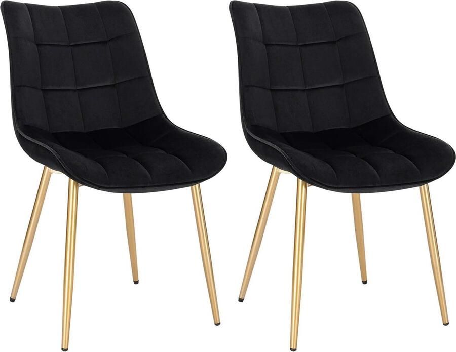 Rootz Living Rootz Set van 2 fluwelen keukenstoelen Eetkamerstoelen Gouden metalen poten Comfortabel en duurzaam Veelzijdig en stijlvol Vloerbeschermers 46 cm x 40 5 cm x 82 cm