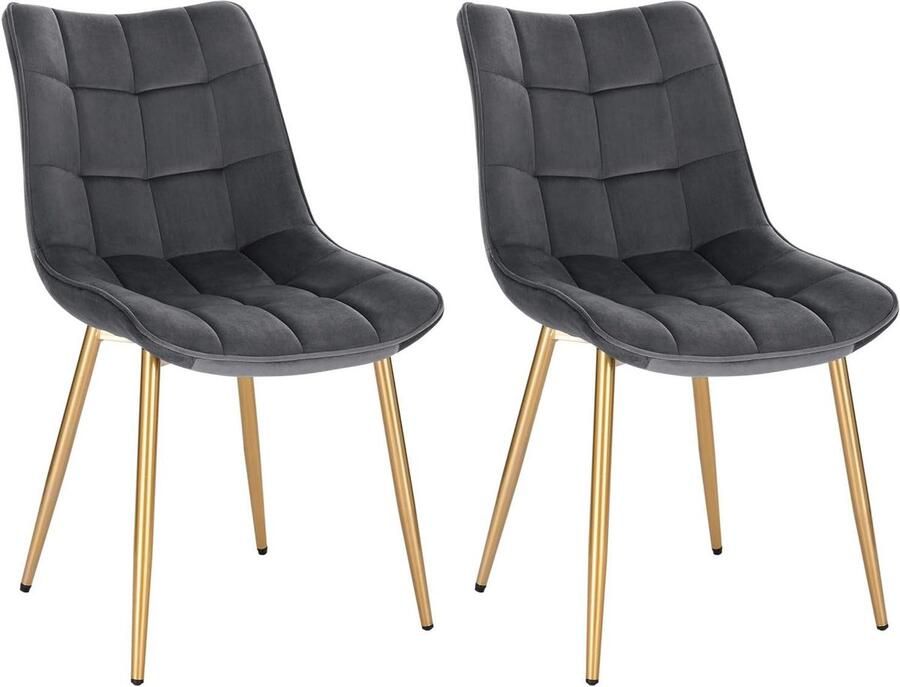 Rootz Living Rootz Set van 2 fluwelen keukenstoelen Eetkamerstoelen Gouden poten Uitzonderlijk comfort Duurzaam en stevig Veelzijdig ontwerp 46 cm x 40 5 cm x 82 cm
