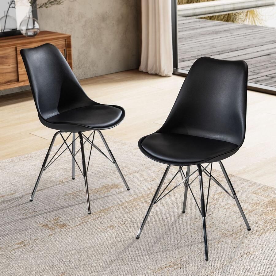 Rootz Living Rootz Set van 2 moderne eetkamerstoelen keukenstoelen Scandinavisch design weelderige bekleding 48 cm x 85 cm x 58 cm