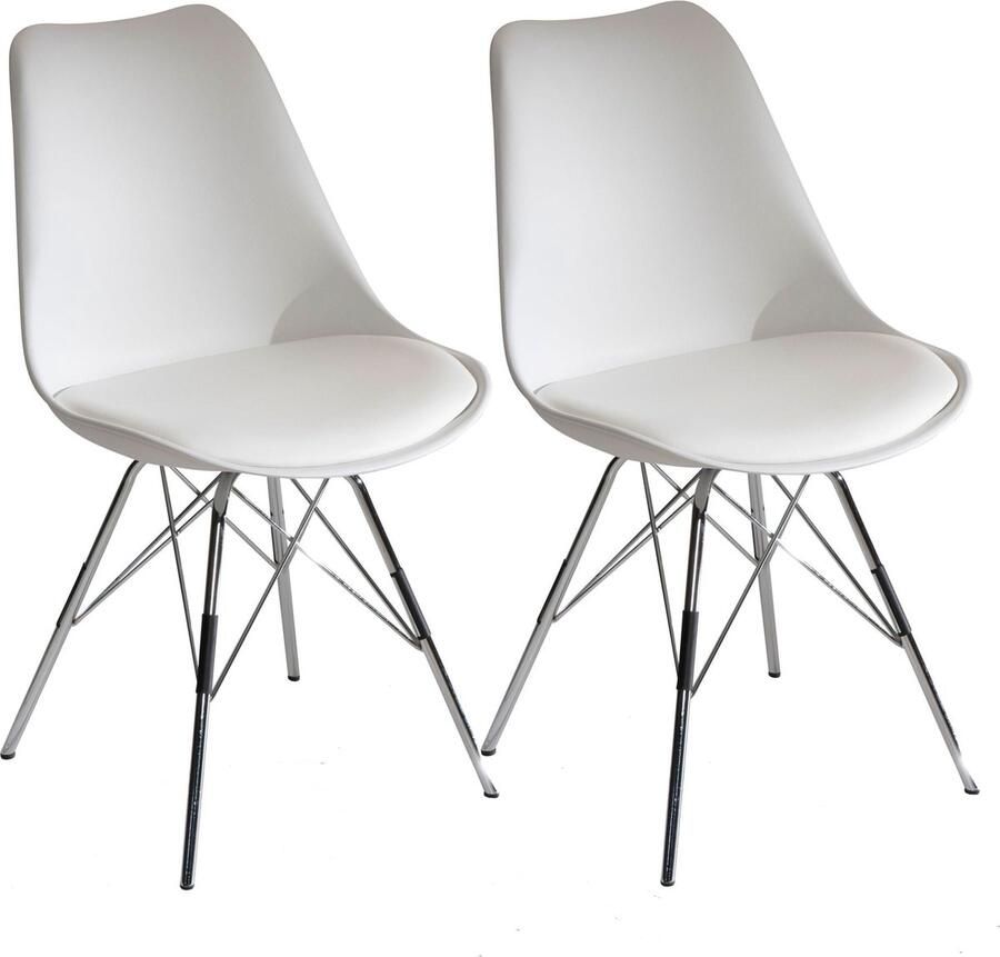 Rootz Living Rootz Set van 2 moderne eetkamerstoelen Scandinavisch design Keukenstoelen Witte zitschalen Zilveren poten Plastic doppen Weelderige bekleding 48 cm x 85 cm x 58 cm