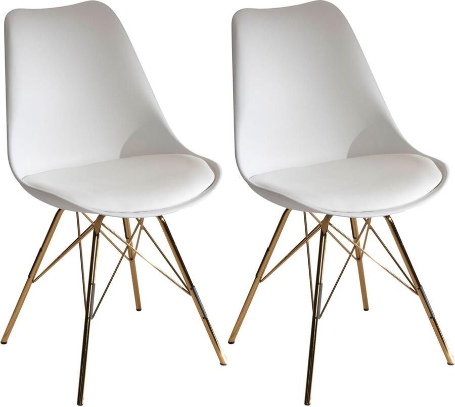Rootz Living Rootz Set van 2 moderne eetkamerstoelen Scandinavisch design keukenstoelen kunststof zitschalen gouden poten 48 cm x 85 cm x 58 cm
