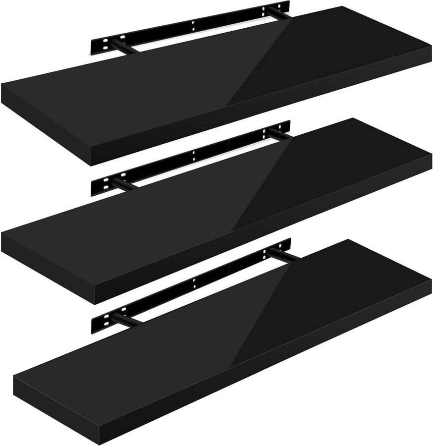 Rootz Living Rootz Set van 3 Wandplanken Zwevende Planken Display Richels Vochtbestendig Veelzijdig Eenvoudige installatie 25 cm tot 120 cm x 23 cm x 3 8 cm