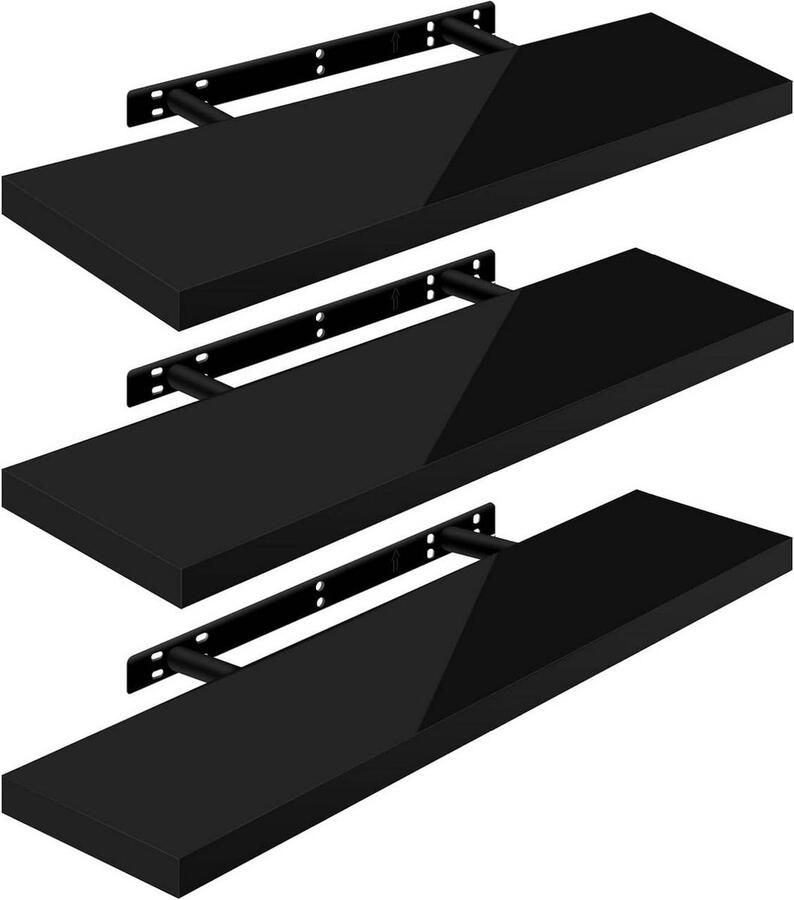 Rootz Living Rootz Set van 3 Wandplanken Zwevende Planken Displayplanken Hoogwaardig MDF & PVC Fineer Vochtbestendig Eenvoudige installatie 90x22 9x3 8cm