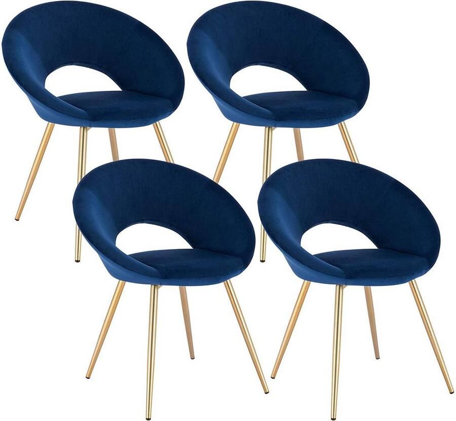 Rootz Living Rootz Set van 4 eetkamerstoelen fluwelen eetkamerstoelen stoelen met gouden poten elegant en stijlvol comfortabele ergonomische ondersteuning duurzaam en stabiel 35 cm x 45 cm x 78 cm