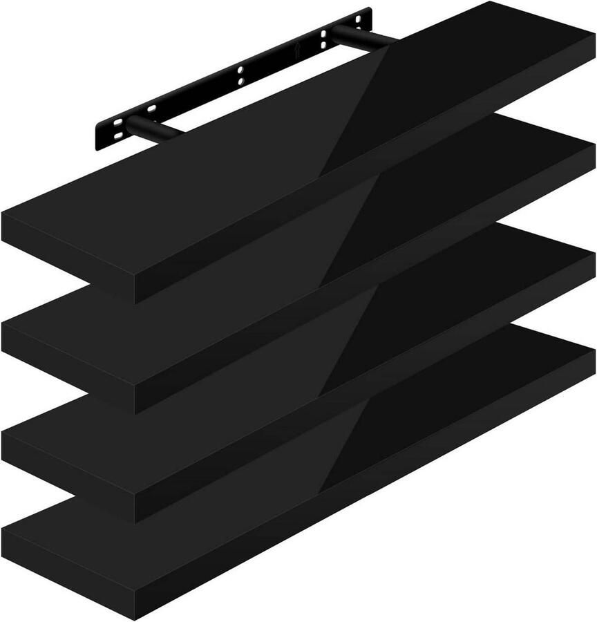 Rootz Living Rootz Set van 4 Wandplanken Displayplanken Opbergrekken Hoogwaardig MDF Veelzijdig en duurzaam Eenvoudige installatie 90 cm x 22 9 cm x 3 8 cm