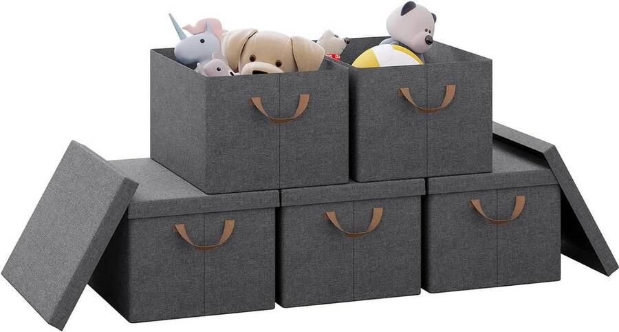 Rootz Living Rootz Set van 5 opvouwbare opbergdozen Organisatorische bakken Opvouwbare containers Beschermende deksels Ruimtebesparend Duurzaam ontwerp 20L 27L 36L 51L