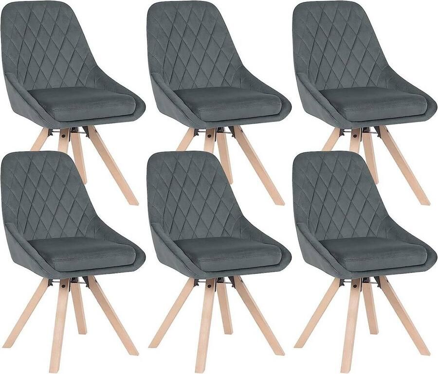 Rootz Living Rootz Set van 6 draaibare eetkamerstoelen Fluweel gestoffeerd Draaibare stoelen Comfortabel ergonomisch duurzaam Beukenhouten poten 84 cm x 40 cm x 41 cm
