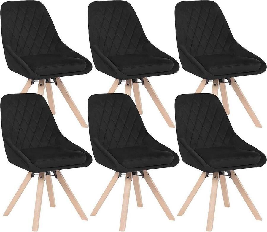 Rootz Living Rootz Set van 6 eetkamerstoelen draaistoelen fluwelen zitting 360° draaibaar comfortabel ergonomisch ontwerp duurzame massief houten poten 52 cm x 41 cm x 84 cm