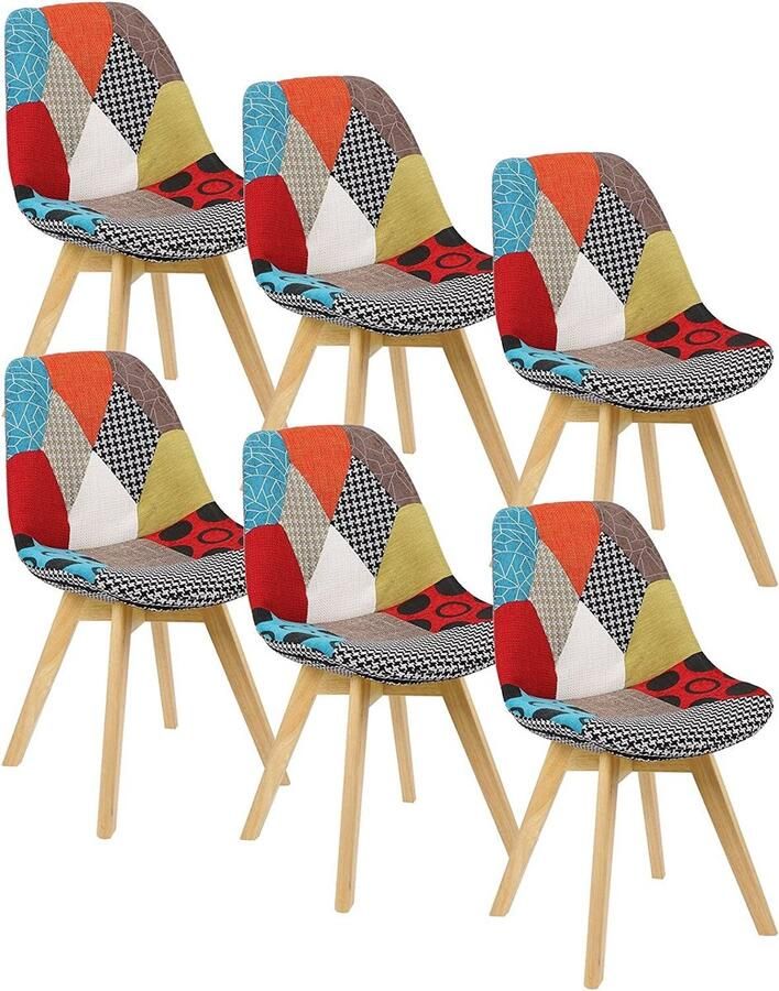 Rootz Living Rootz Set van 6 eetkamerstoelen keukenstoelen ergonomische zitplaatsen comfortabel duurzaam vloervriendelijk PP linnen schuim hout 82 cm x 48 cm x 42 cm