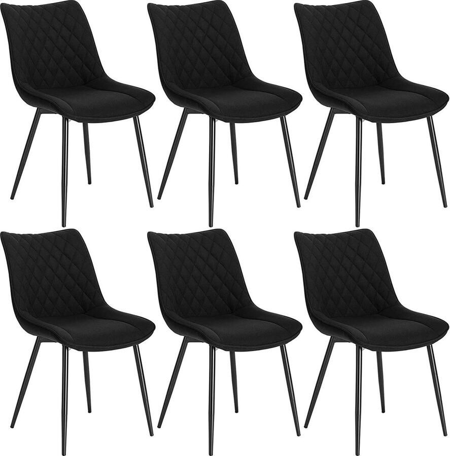 Rootz Living Rootz Set van 6 gestoffeerde keukenstoelen Eetkamerstoelen Comfortabel zitten Duurzame constructie Stijlvol ontwerp Linnen en metaal 40 5D x 46W x 85 5H cm