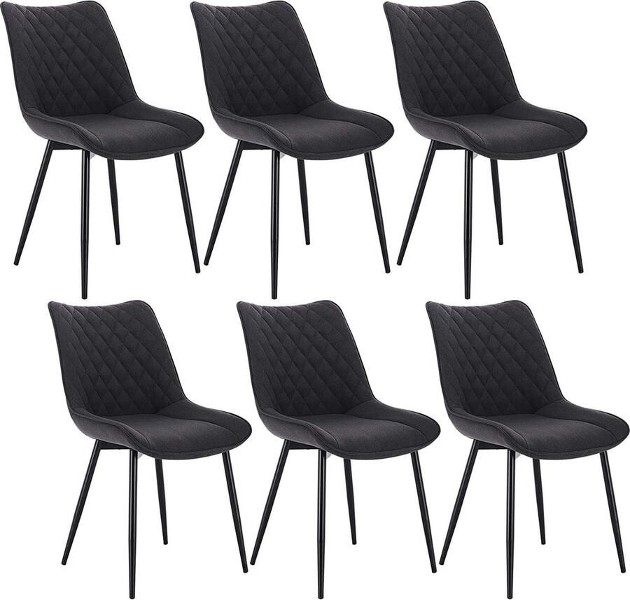 Rootz Living Rootz Set van 6 gestoffeerde keukenstoelen Eetkamerstoelen Comfortabel zitten Modern design Duurzame constructie Eenvoudige montage 40 5D x 46W x 85 5H cm