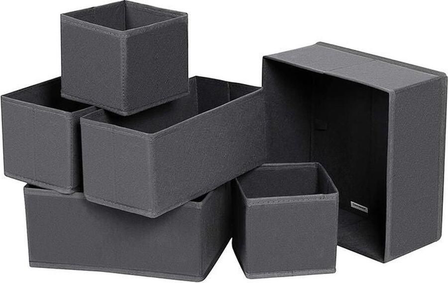 Rootz Living Rootz Set van 6 lade-organizer opbergdozen voor ondergoed verstelbare lade-organizer uitbreidbare lade met meerdere compartimenten kantoorladeverdeler karton niet-geweven stof grijs 28 x 28 x 13 cm (L x B x H)