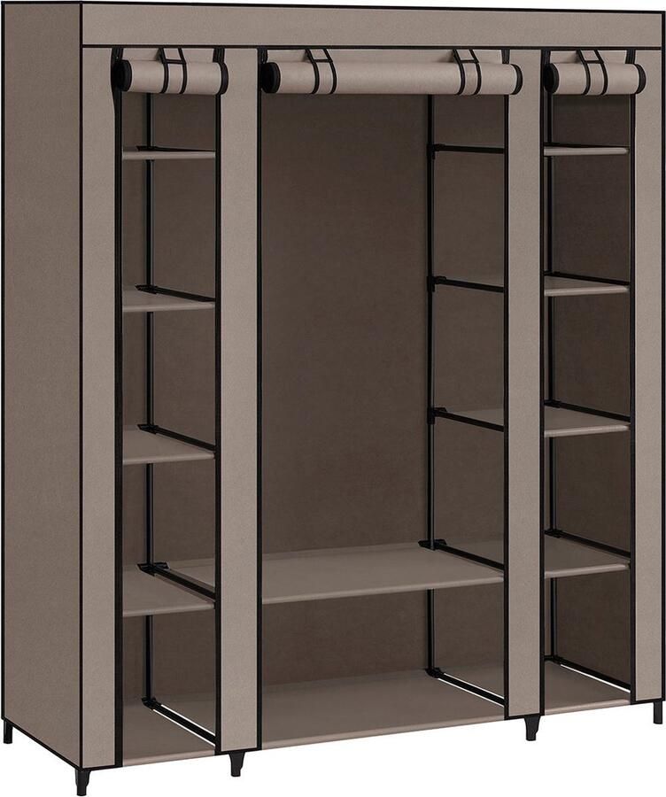 Rootz Living Rootz stoffen kast kledingkastorganizer opbergeenheid niet-geweven stof metalen buis PP plastic connector taupe 45 cm x 150 cm x 175 cm