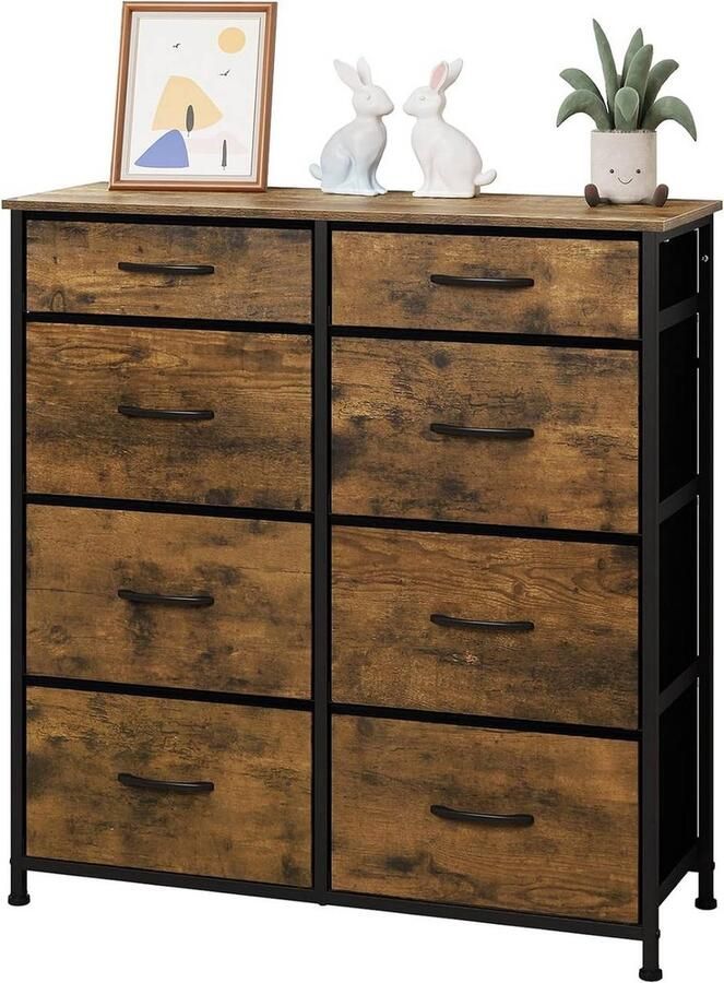 Rootz Living Rootz stoffen ladekast met 8 laden dressoir opbergorganisator lichtgewicht stevig vintage stijl 86 cm x 98 cm x 30 cm