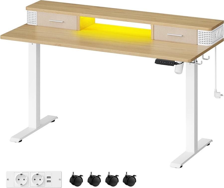 Rootz Living Rootz Strogeel Bureau Studeertafel Werkstation Spaanplaat Stalen frame Oxfordstof Verstelbare hoogte Ruim oppervlak Eenvoudige montage 60cm x 140cm x (72-120)cm