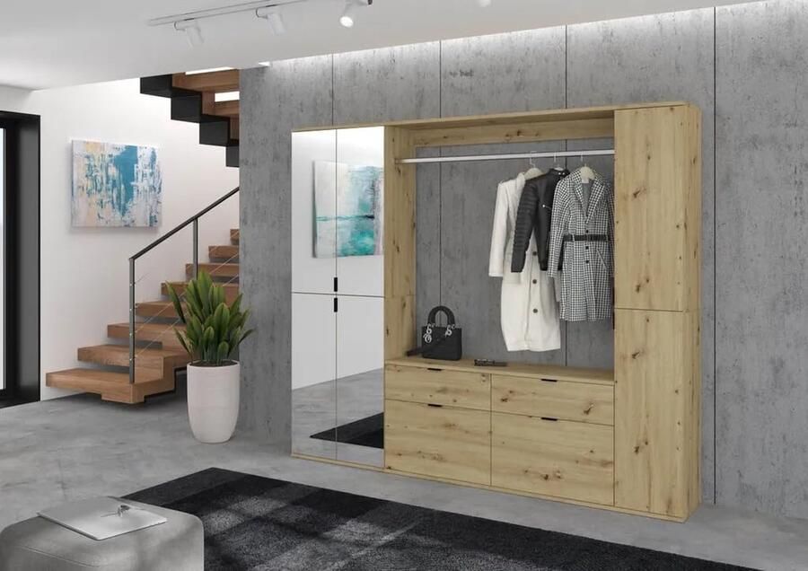 Rootz Living Rootz Systematic Garderobe Houtmateriaal Artisan Oak Nb Schoenenopslag 212 cm x 193 cm. Duurzame FSC-gecertificeerde ie. 4-delige set