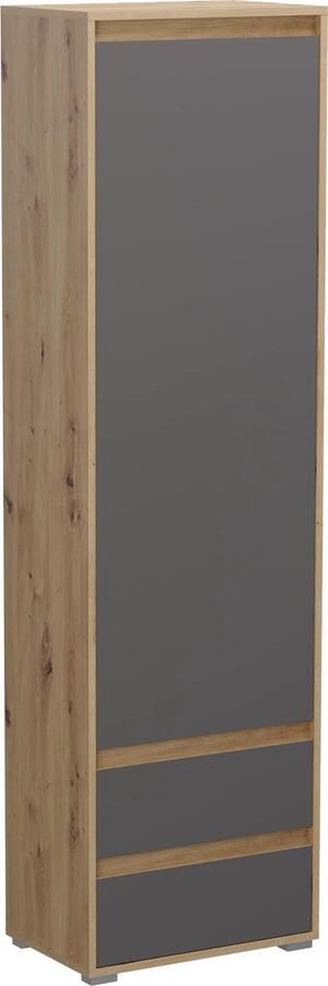 Rootz Living Rootz Torino Garderobekast Closet Organizer Dressoir Houtmateriaal Grijze en eiken afwerking Ruimtebesparend FSC-gecertificeerd 54 cm x 190 cm x 35 cm