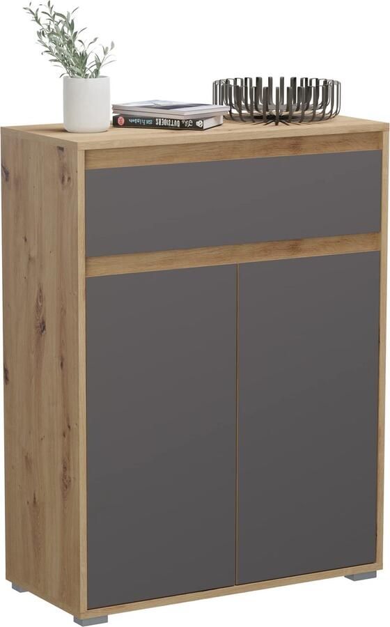 Rootz Living Rootz Torino Schoenenkast Kastorganisator Ingangsmeubilair Eikenhout 76 cm x 102 cm x 35 cm Grijze imitatie FSC-gecertificeerd