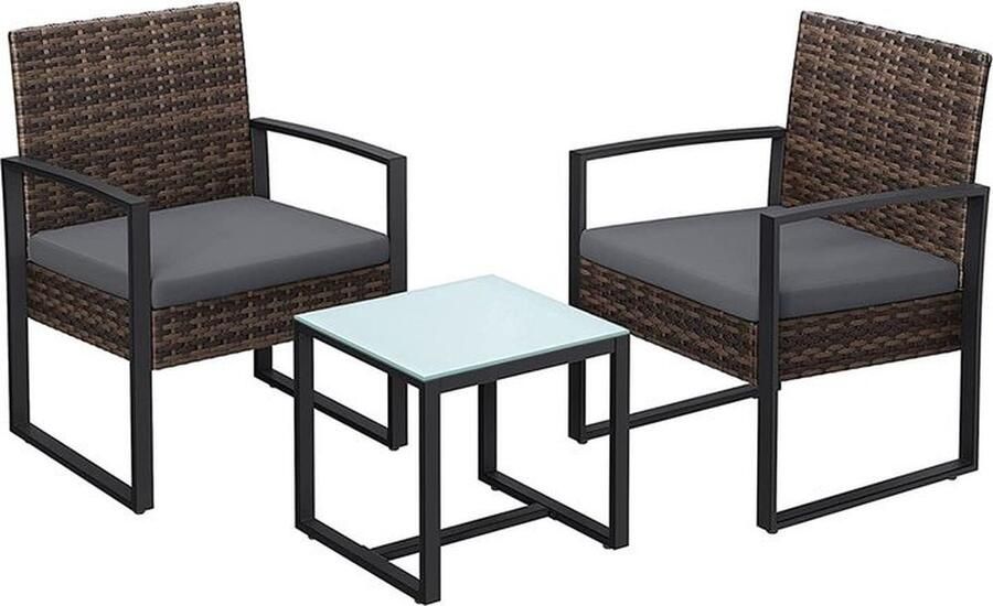 Rootz Living Rootz Tuinmeubelset 3-Delige Tuinmeubelset Rotan Meubelset Eetkamermeubelset Bruin-Grijs