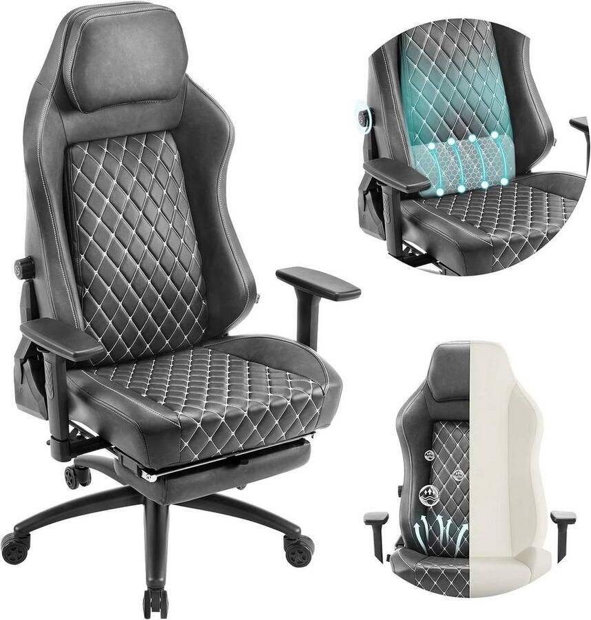Rootz Living Rootz Ultimate Gaming Chair Bureaustoel Ergonomische computerstoel Gegoten schuimcomfort Verstelbare lendensteun Duurzaam vintage kunstleer 122 5-130 5 cm x 55 cm x 78 cm