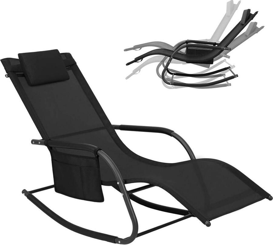 Rootz Living Rootz Ultimate Outdoor Rocking Lounger Garden Rocker Patio Lounger Dubbellaags polyester Weerbestendig Ergonomisch met hoofdsteun 152 cm x 83 cm x 62 cm