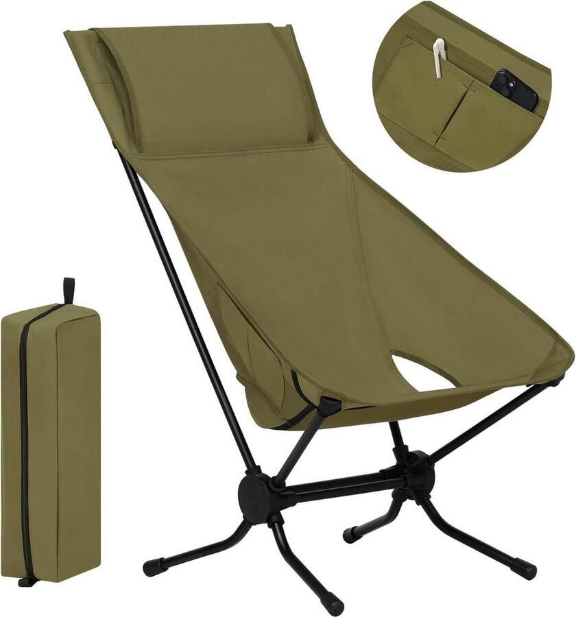 Rootz Living Rootz UltraLight Klapstoel Draagbare stoel Buitenstoel Duurzame 1000D Oxford-stof Verbeterd comfort met hoge rugleuning Lichtgewicht en compact 56 cm x 88 cm x 72 cm